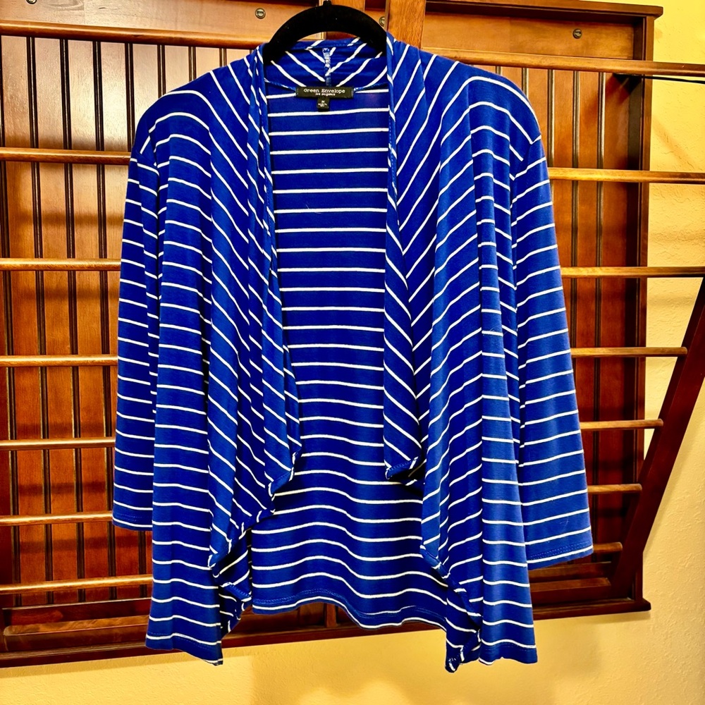 Green Envelope Vibrant Striped Open Cardigan